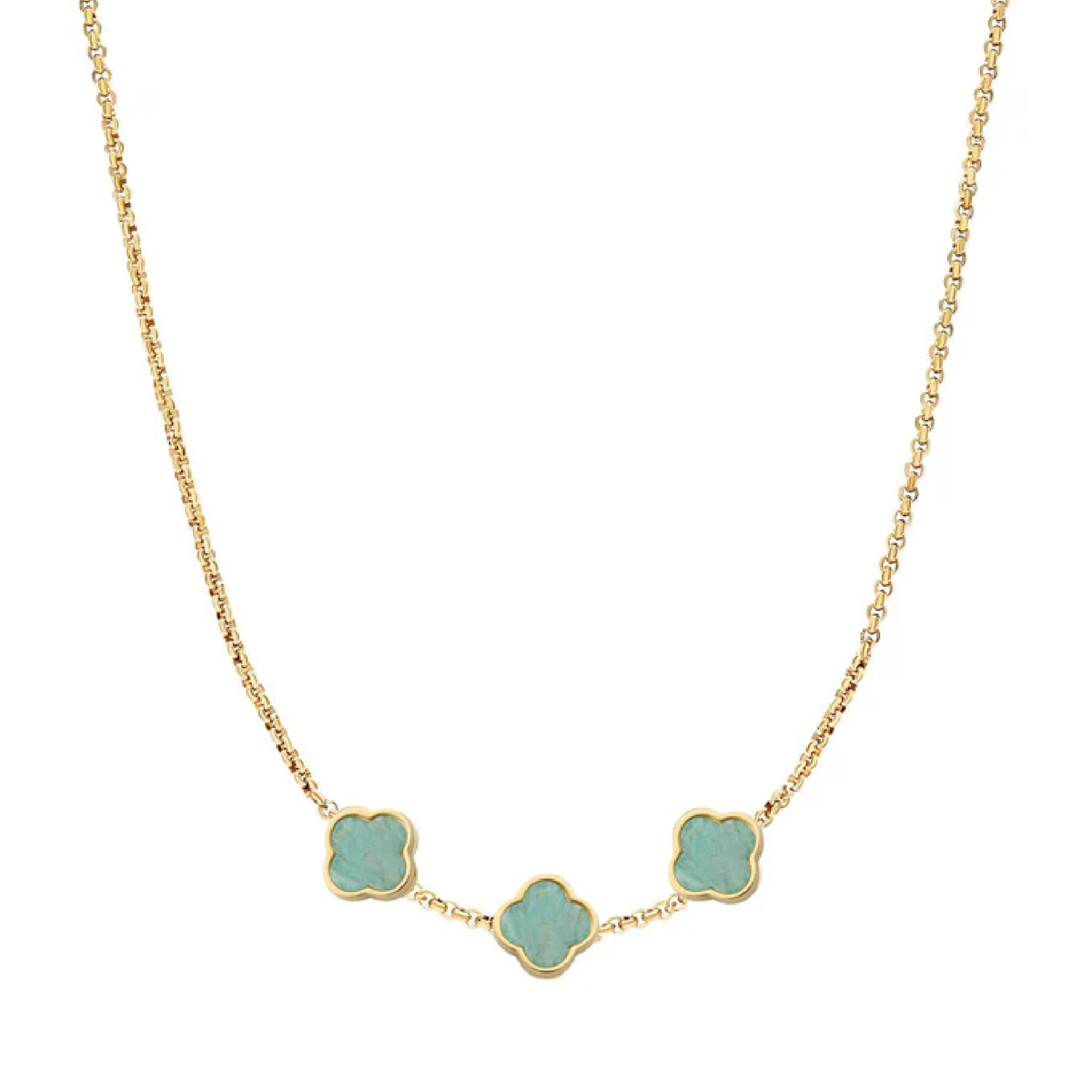 Amazonite Clover Custom Name Necklace (Gold)