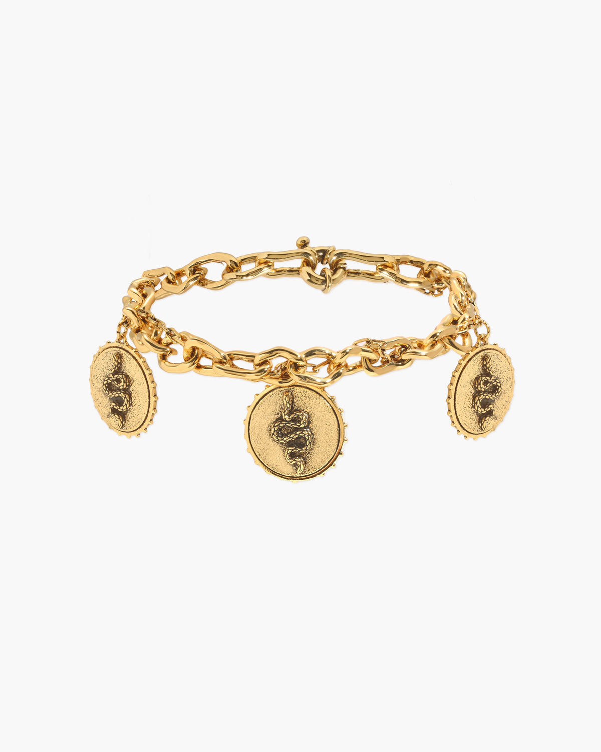 Trinity Snake Coin Double Chain Bracelet in Gold