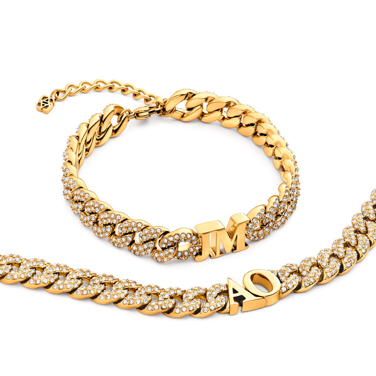 Pavé Initial Curb Bracelet (Gold)