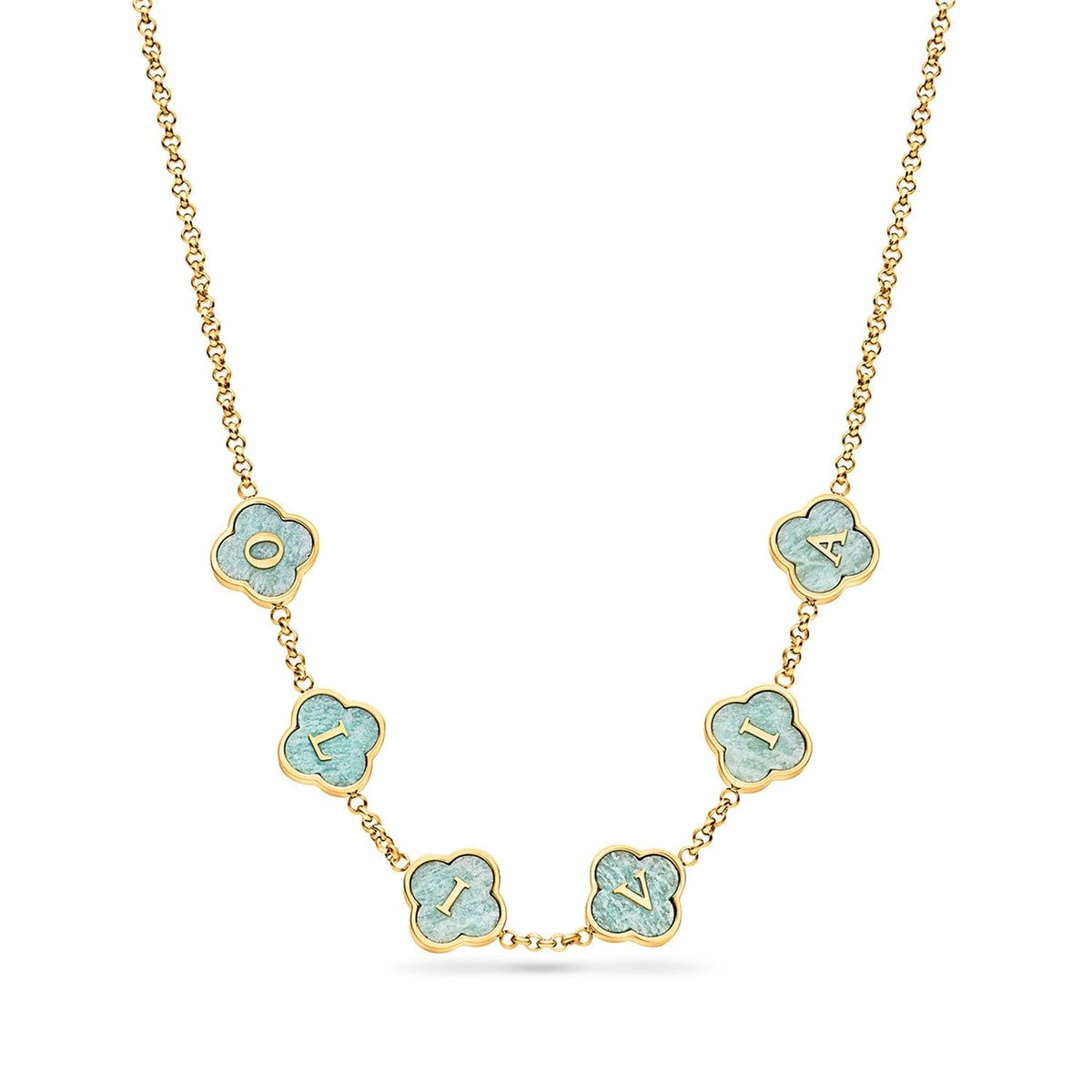 Amazonite Clover Custom Name Necklace (Gold)