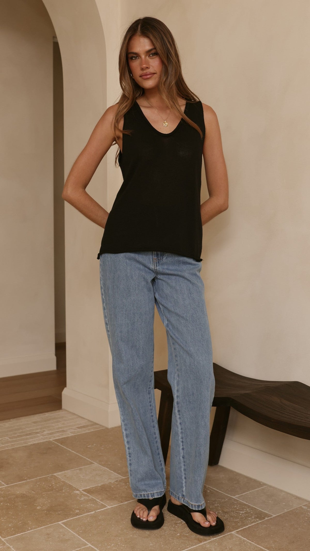 Annie Scoop Neck Tank - Black