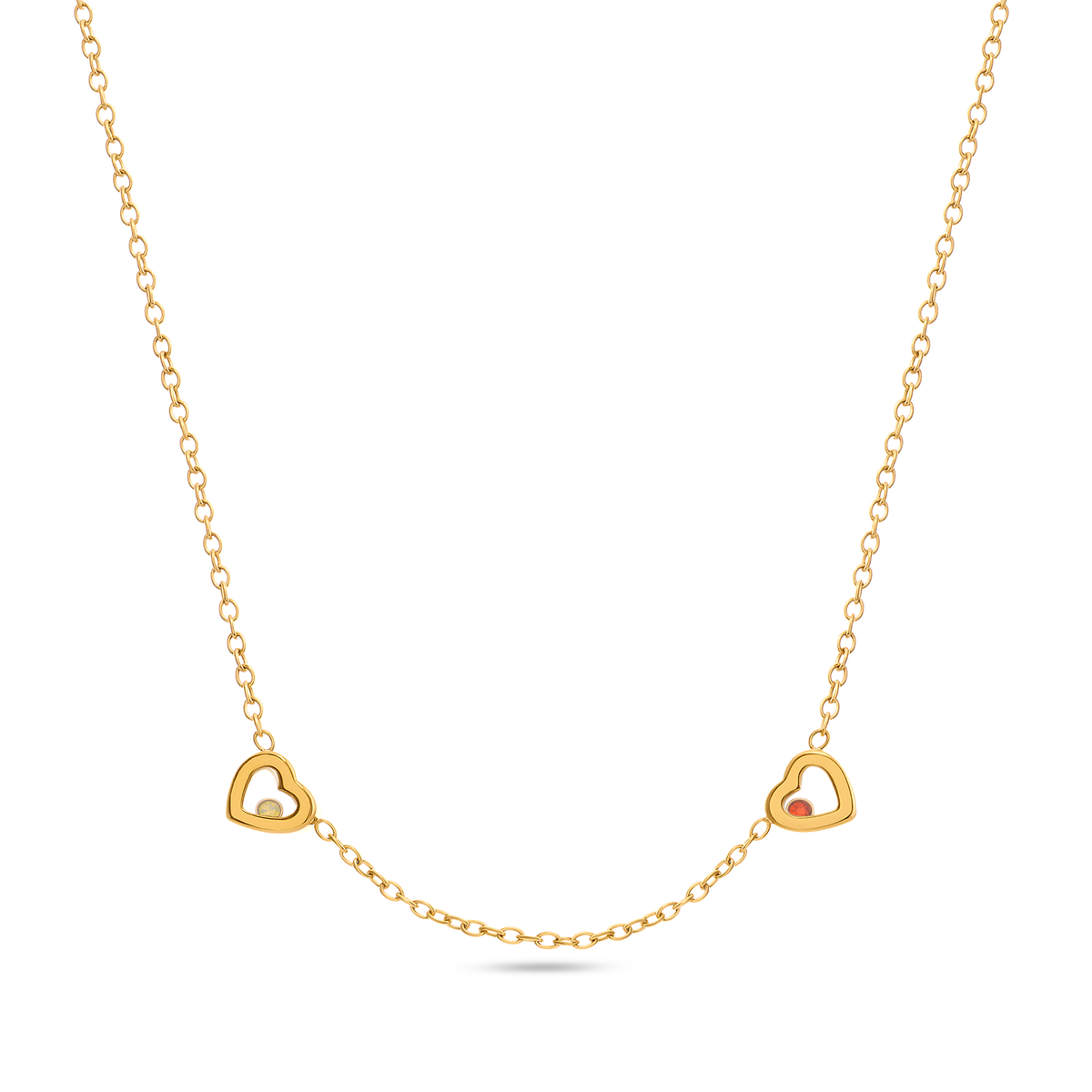 Floating Birthstone Multi Heart Necklace (Gold)