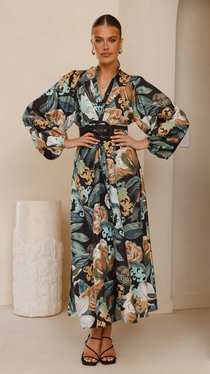 Carmal Long Sleeve Maxi Dress - Donatella Noir