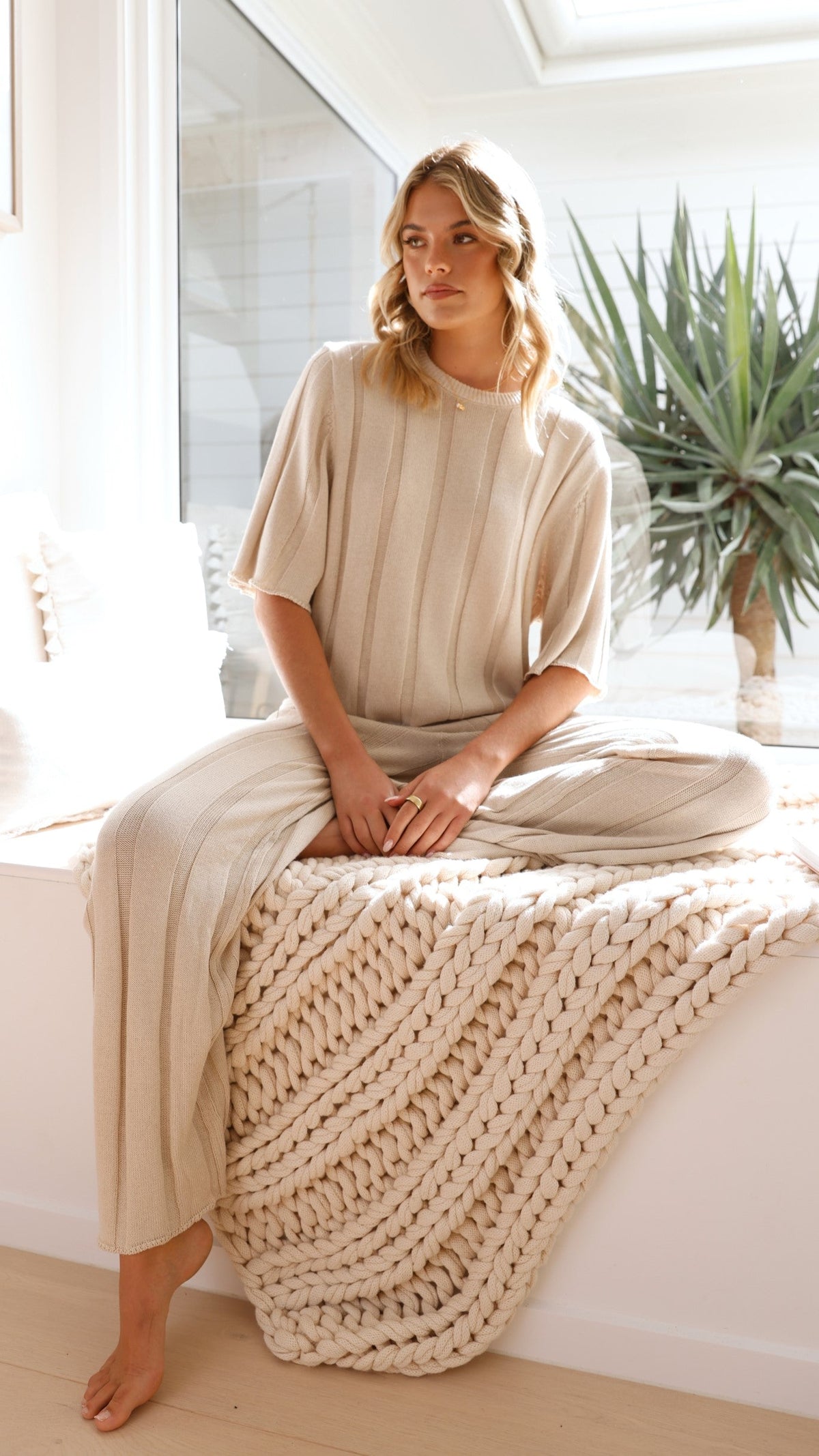 Bayu Knit Pants - Cream