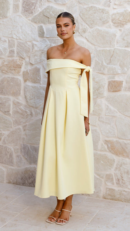 Bentley Off Shoulder Midi Dress - Lemon