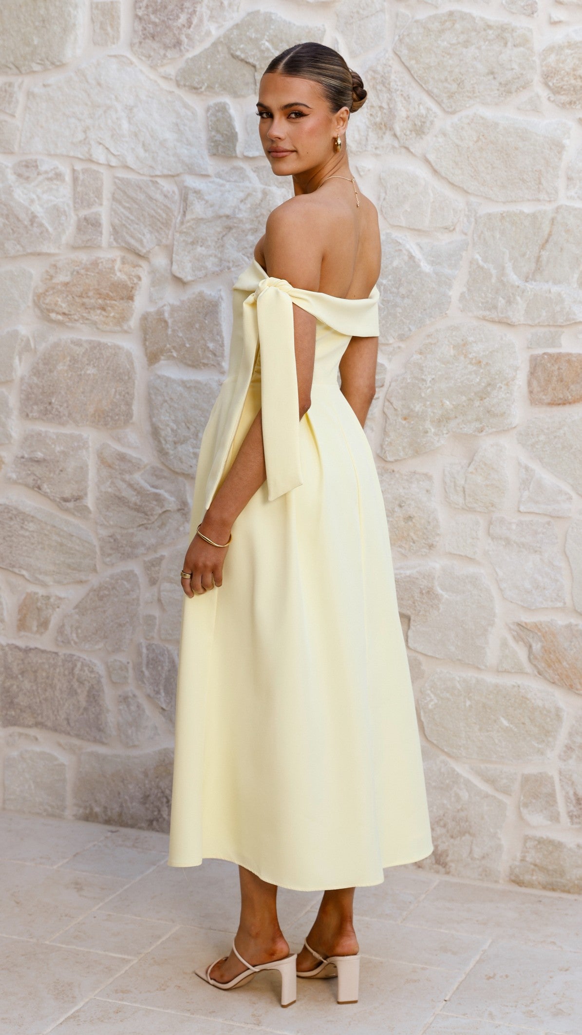 Bentley Off Shoulder Midi Dress - Lemon
