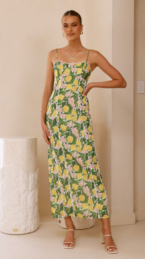 Carlia Midi Dress - Lemon Print