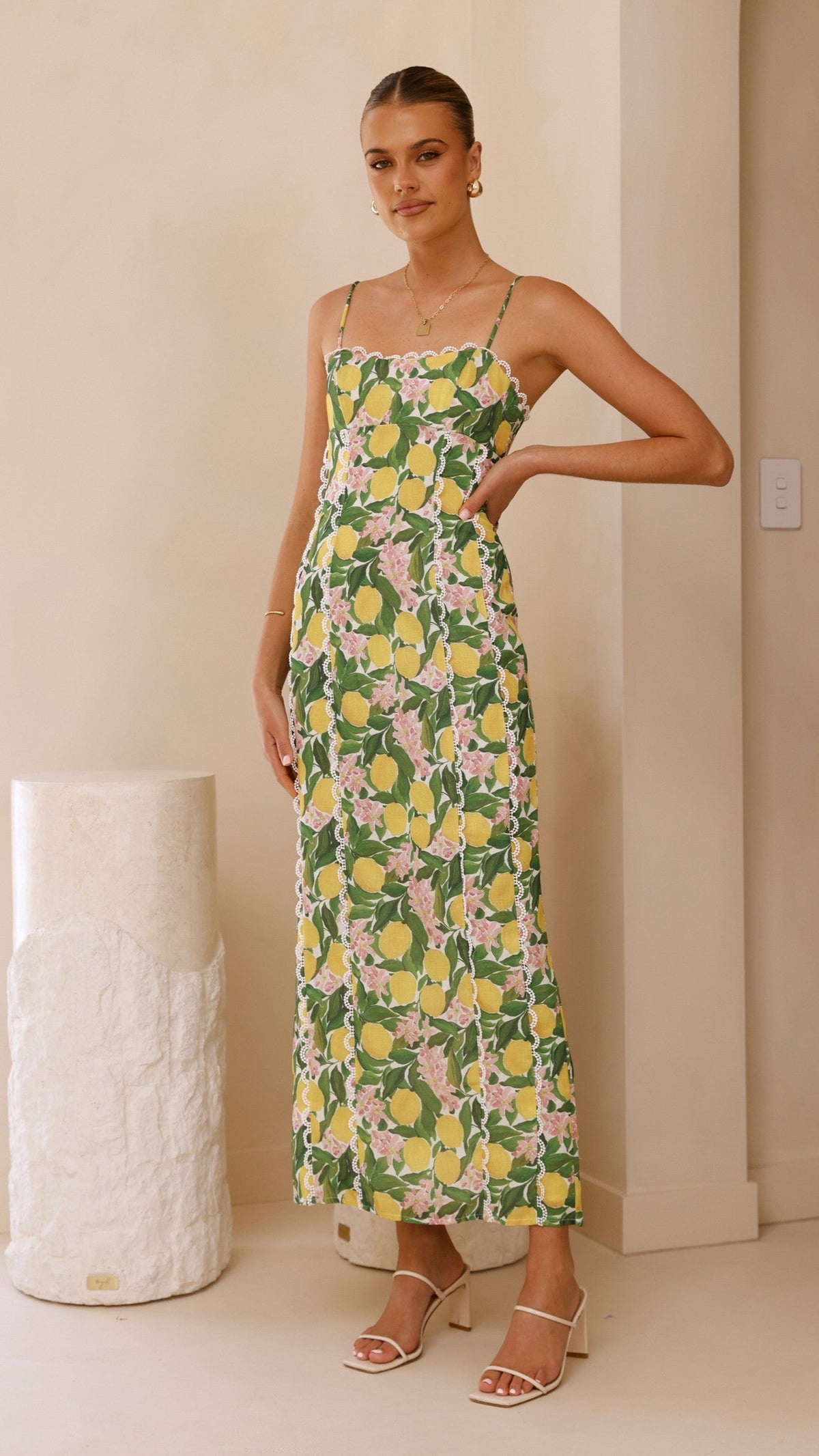 Carlia Midi Dress - Lemon Print