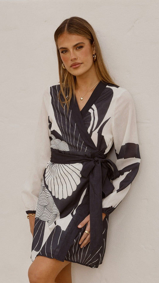 Cassidy Long Sleeve Mini Dress - White/Navy