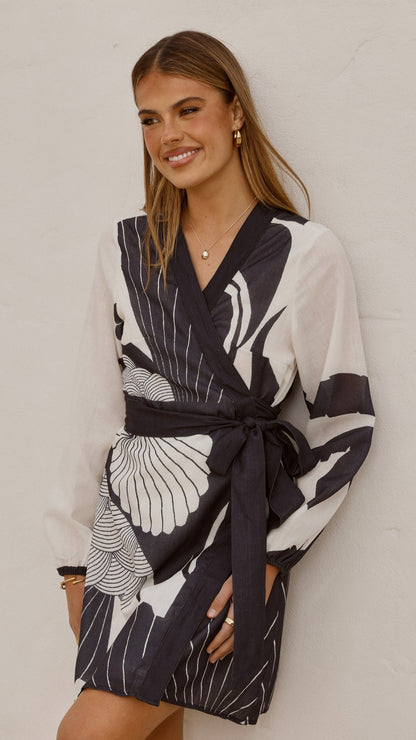 Cassidy Long Sleeve Mini Dress - White/Navy