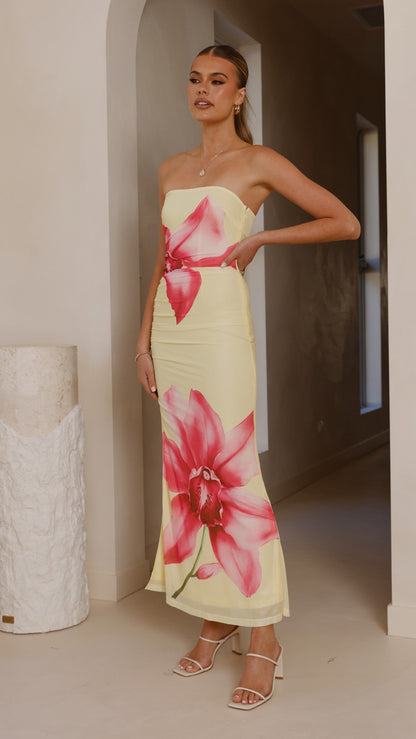 Brittani Strapless Maxi Dress - Yellow/Pink
