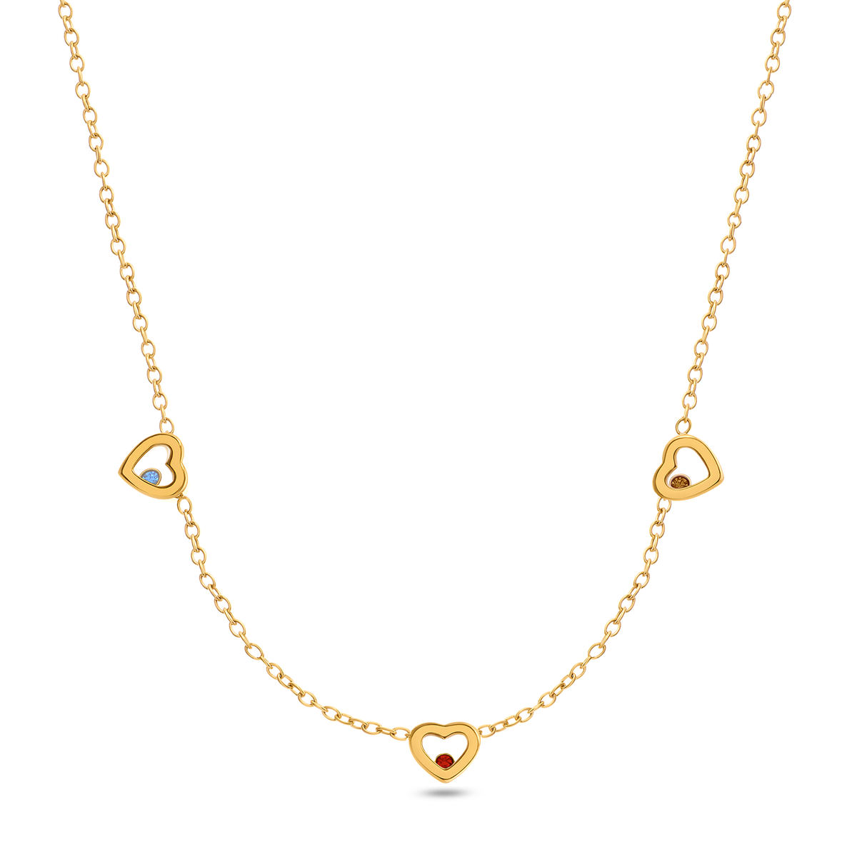 Floating Birthstone Multi Heart Necklace (Gold)