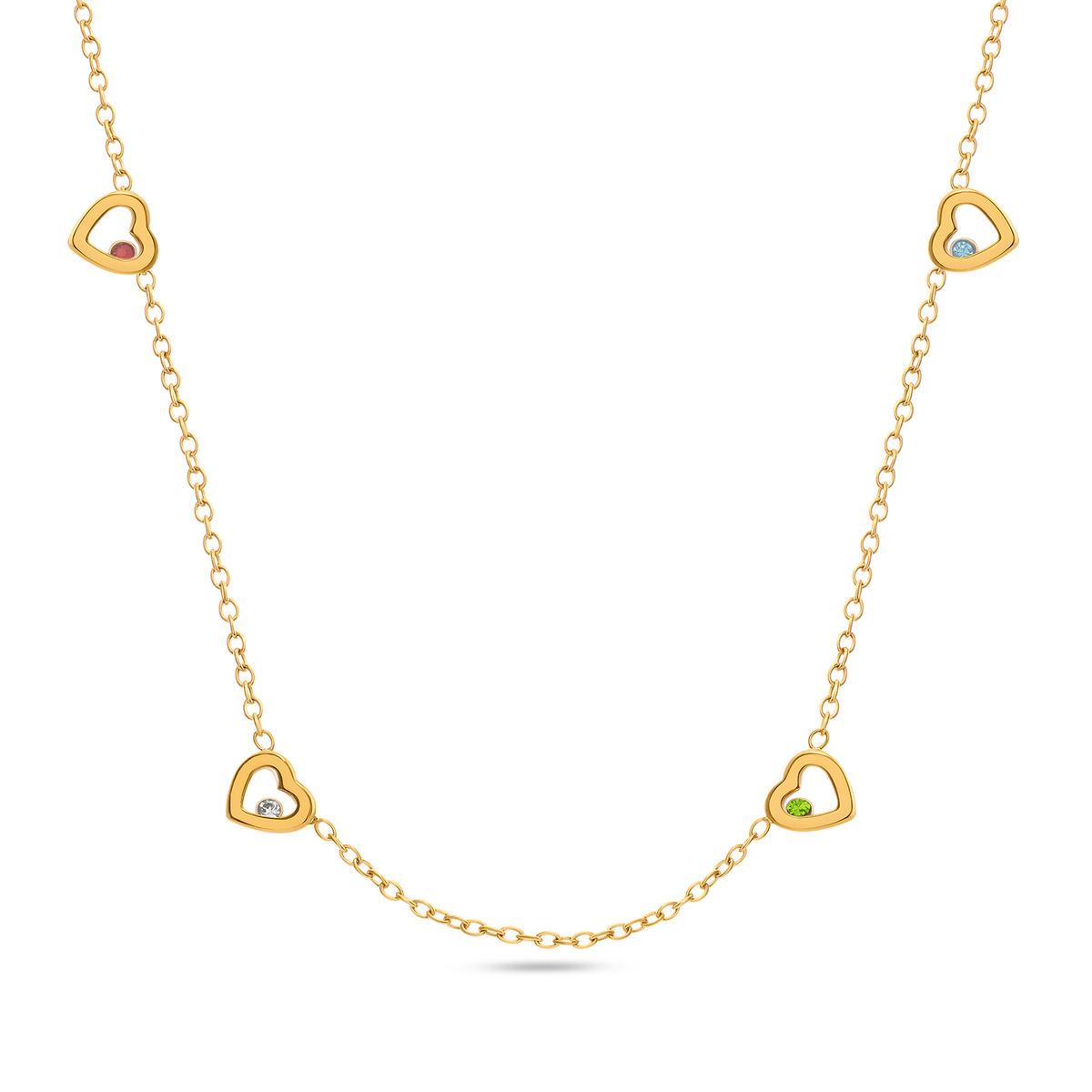 Floating Birthstone Multi Heart Necklace (Gold)