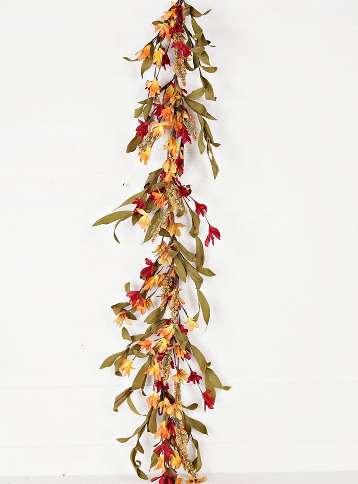 530161- 4ft Garland-Orange Burgundy wild flower with heather