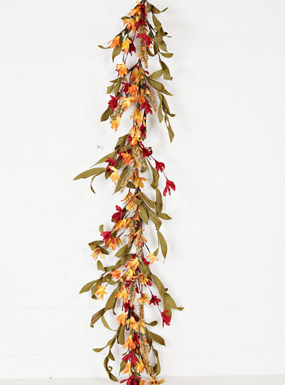 530161- 4ft Garland-Orange Burgundy wild flower with heather