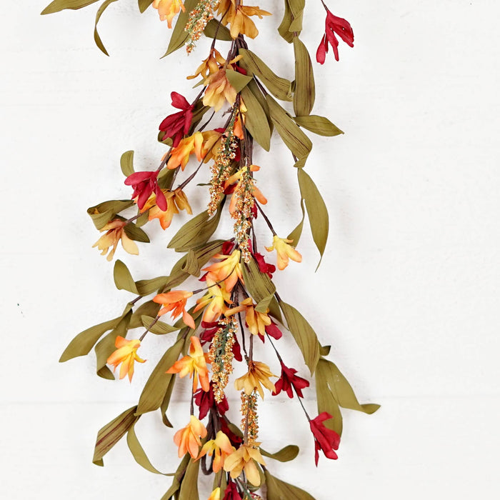 530161- 4ft Garland-Orange Burgundy wild flower with heather