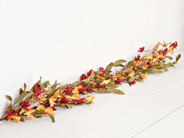 530161- 4ft Garland-Orange Burgundy wild flower with heather