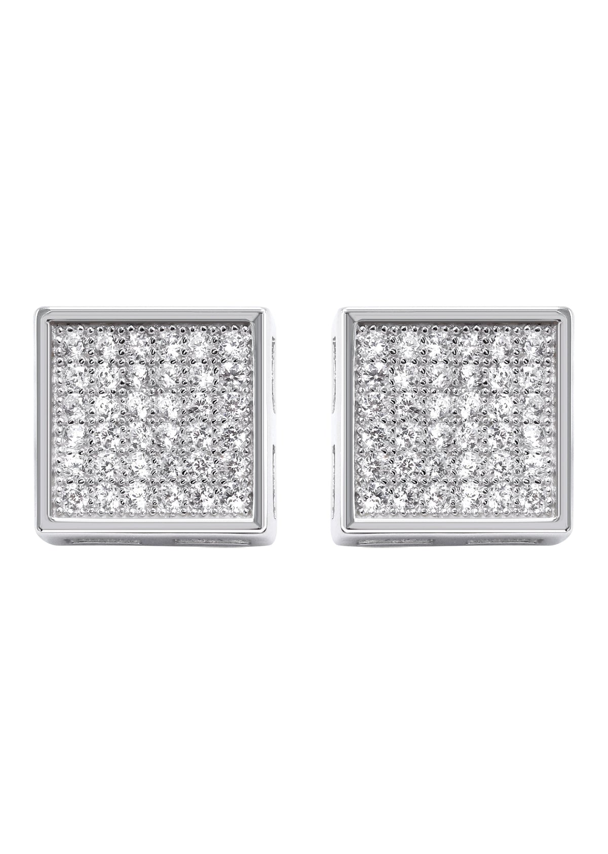 Mens Jewelry - Silver Micro Pave Square Iced Out VVS Stud Earrings for Men | Appx. 2.1 Grams