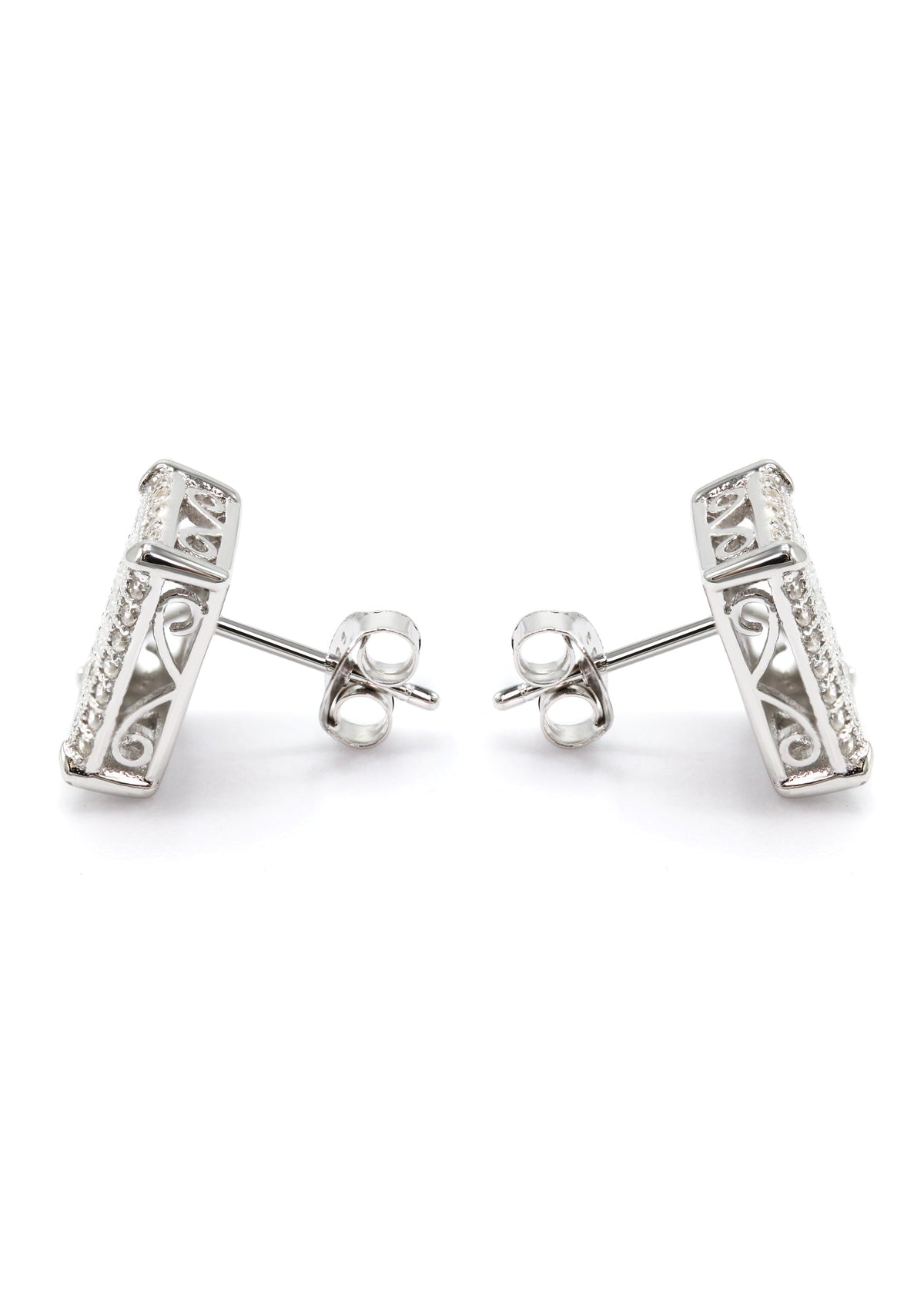Mens Jewelry - Silver Micro Pave Rectangle Iced Out VVS Stud Earrings for Men | Appx. 3 Grams
