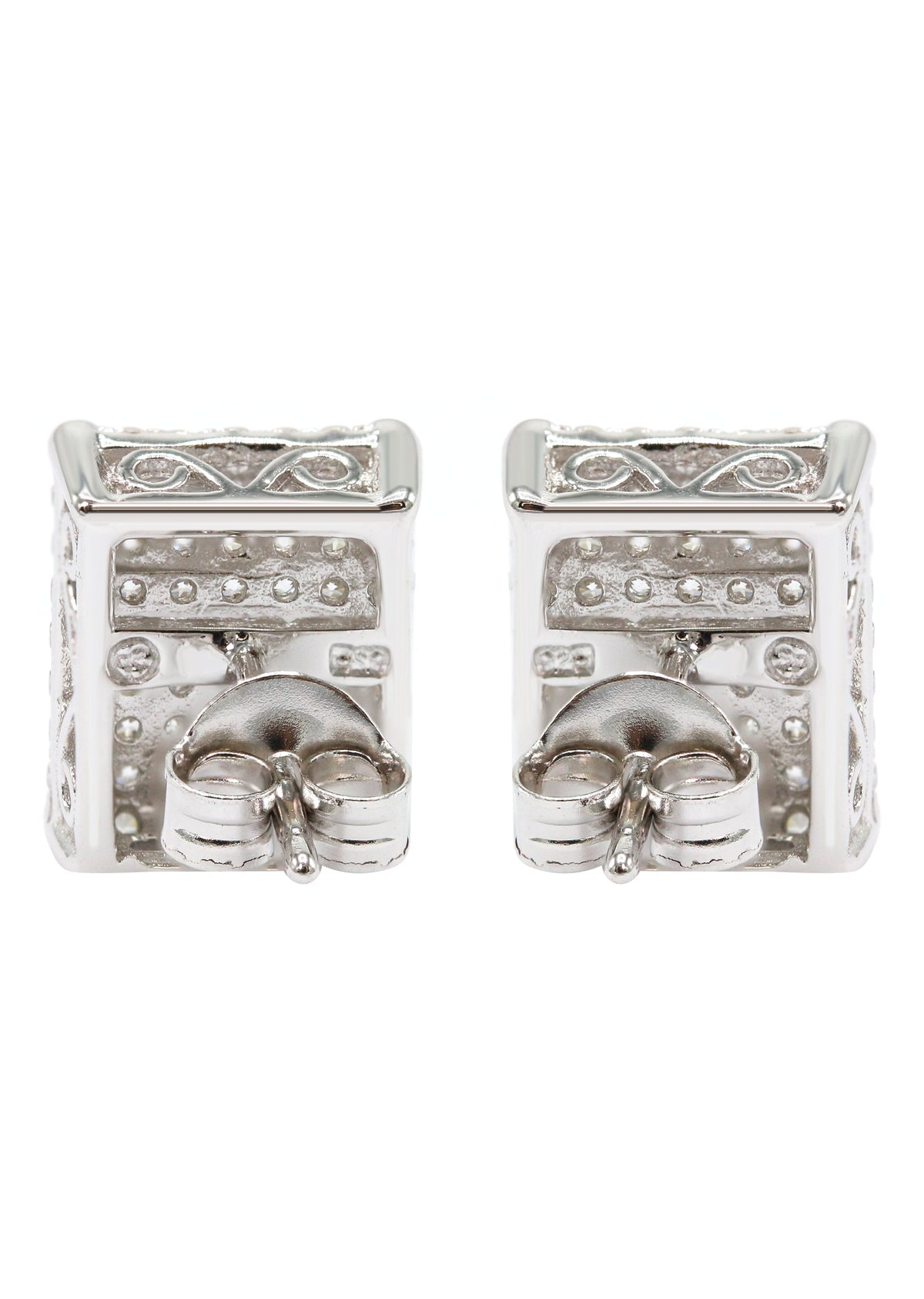 Mens Jewelry - Silver Micro Pave Rectangle Iced Out VVS Stud Earrings for Men | Appx. 3 Grams