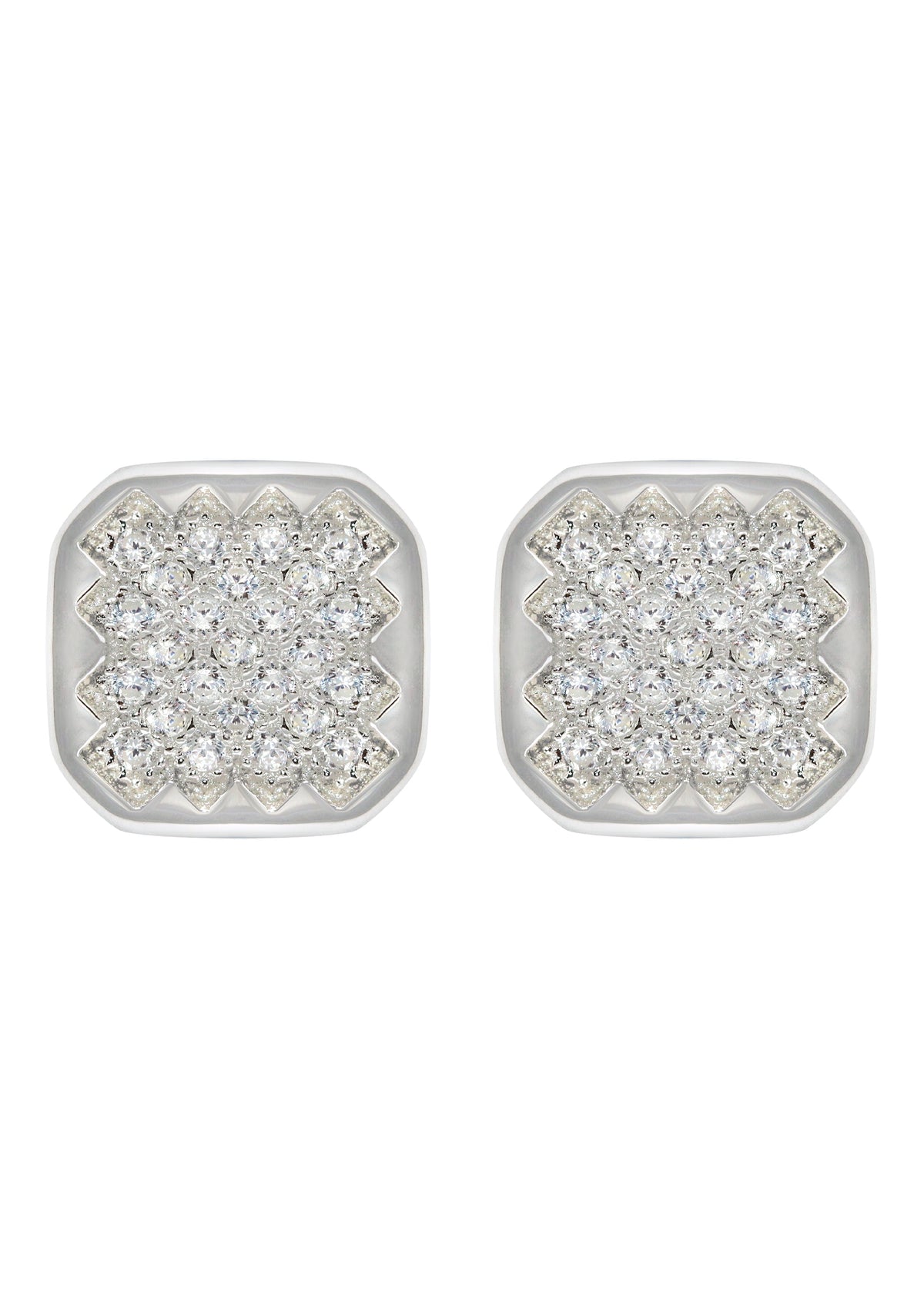 Mens Jewelry - Silver Micro Pave Sun Square Iced Out VVS Stud Earrings for Men | Appx. 3 Grams