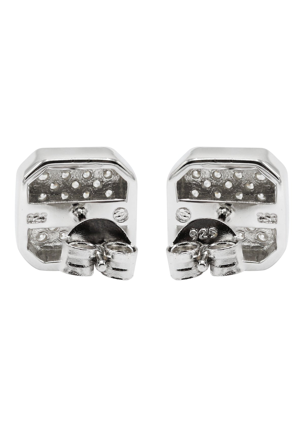 Mens Jewelry - Silver Micro Pave Sun Square Iced Out VVS Stud Earrings for Men | Appx. 3 Grams