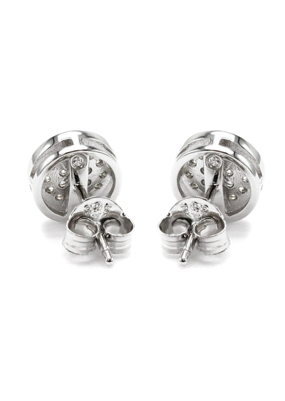 Mens Jewelry - Silver Micro Pave Circle Iced Out VVS Stud Earrings for Men | Appx. 3 Grams