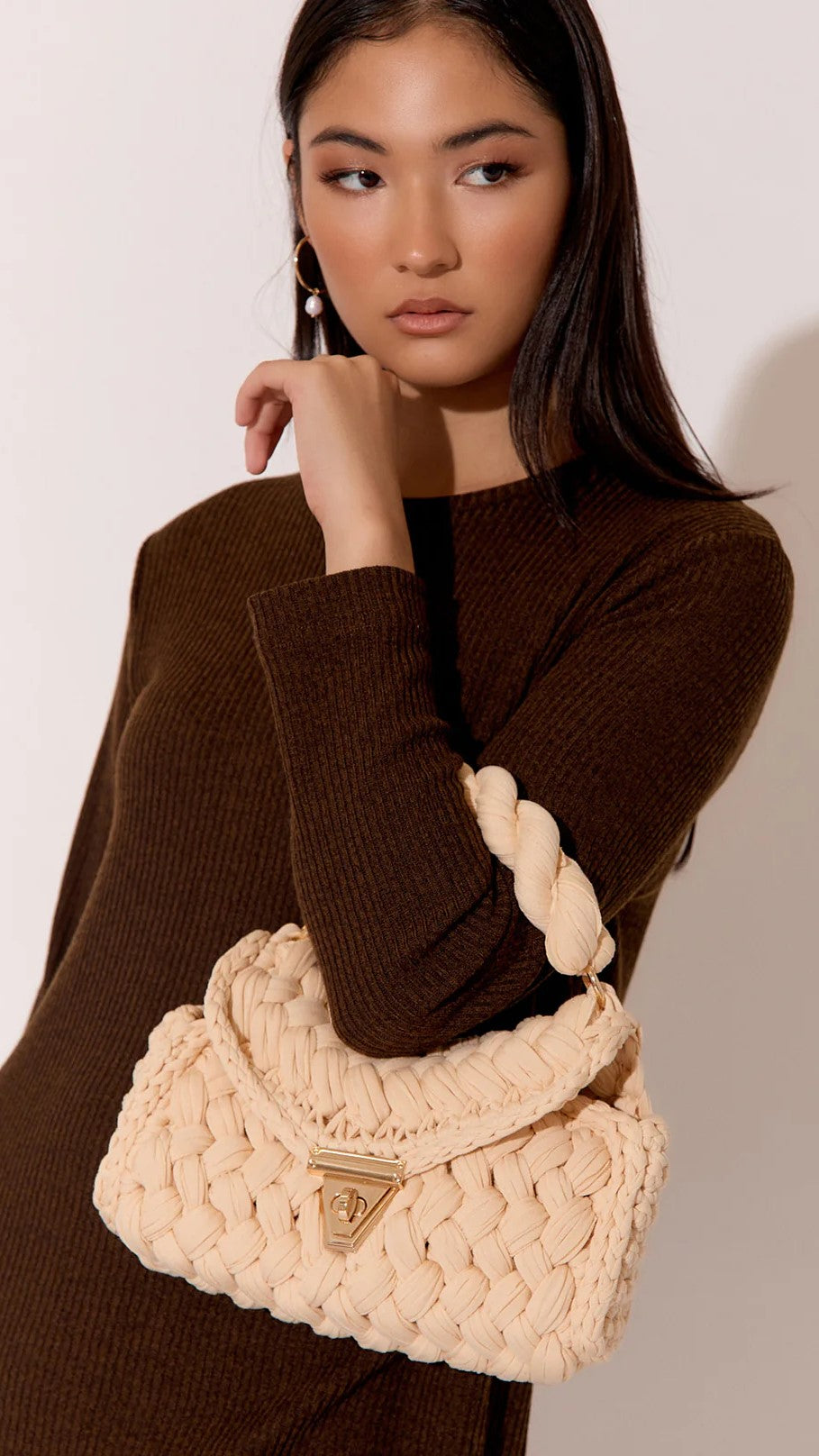 Annabel Chunky Plaited Handbag - Cream