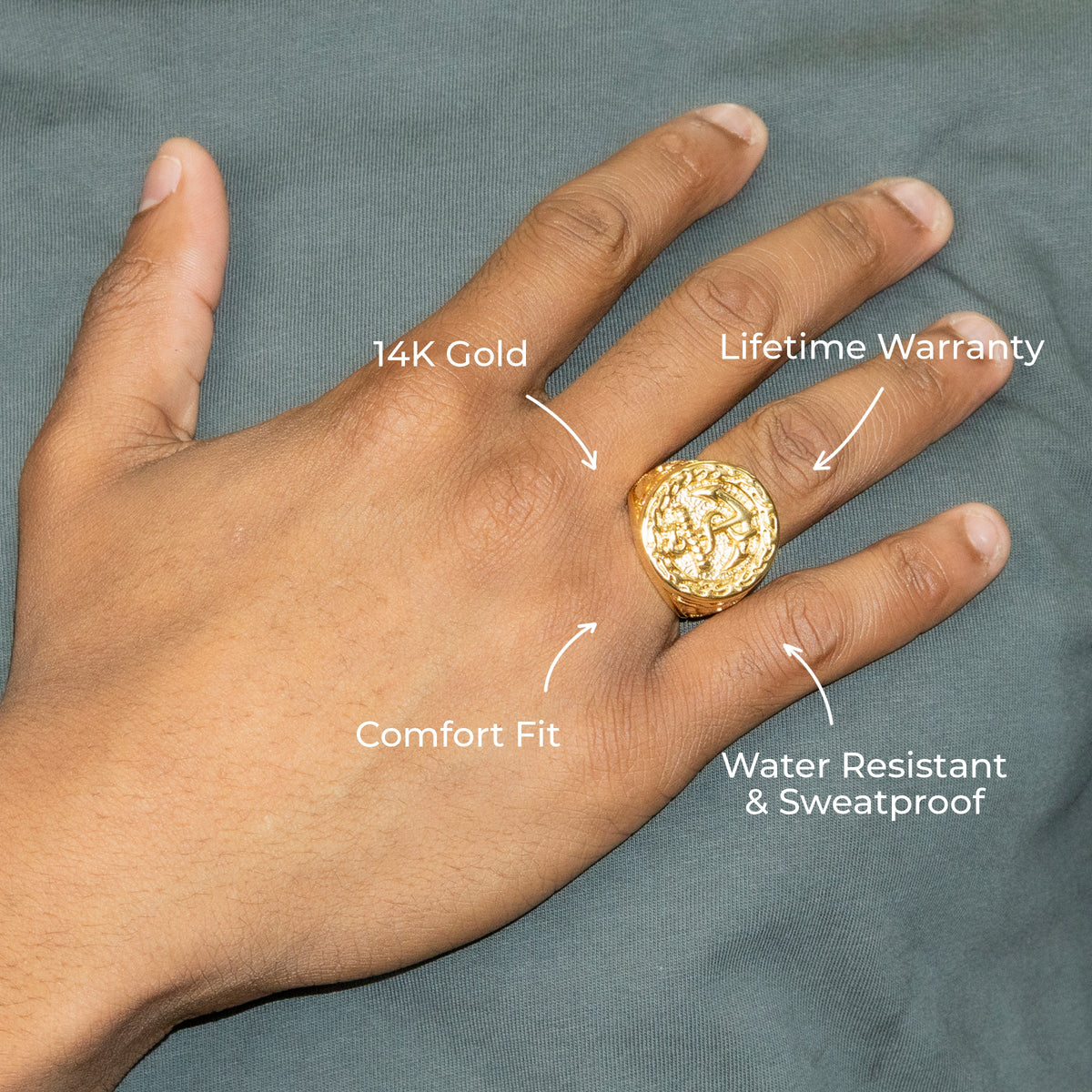 Mens Jewelry - Round Anchor Gold Pinky Ring | 20 Grams