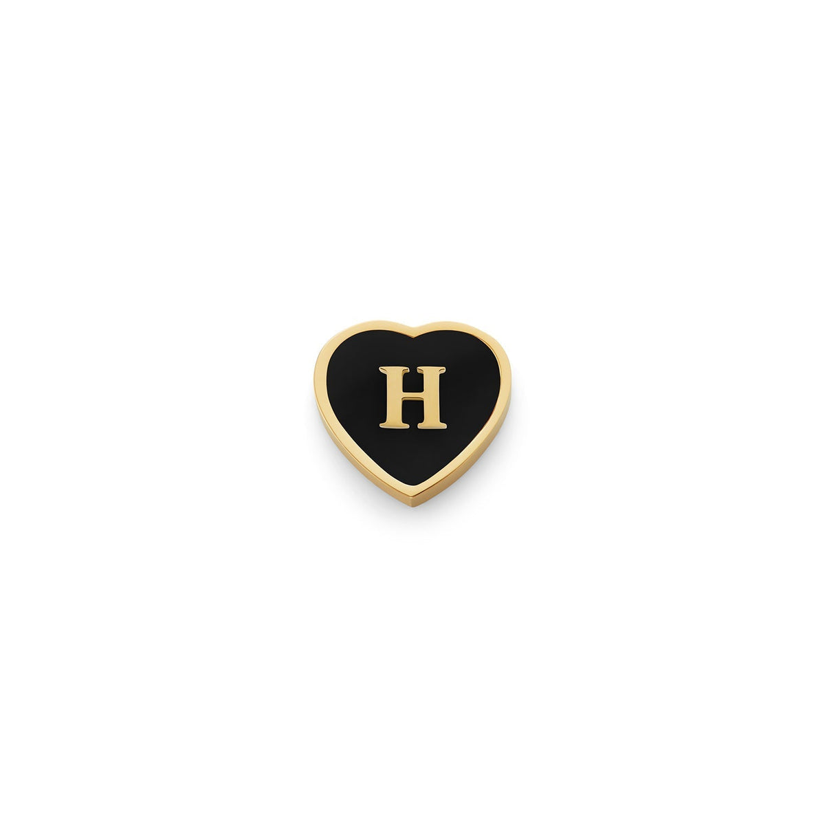 Black Enamel Heart Charms (Gold) - Initials
