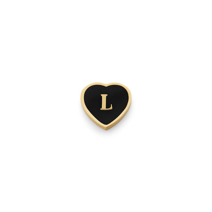 Black Enamel Heart Charms (Gold) - Initials