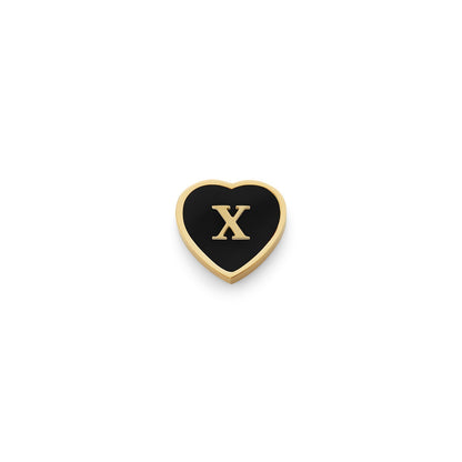 Black Enamel Heart Charms (Gold) - Initials