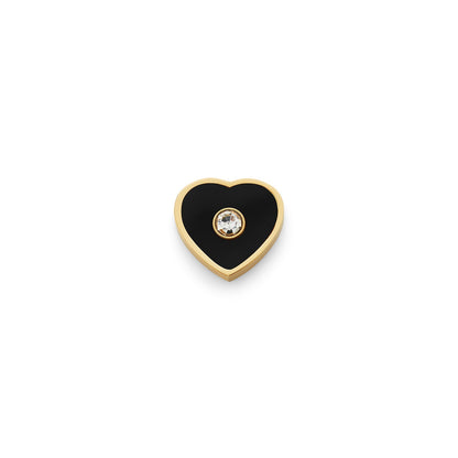 Black Enamel Heart Charms (Gold) - Birthstone