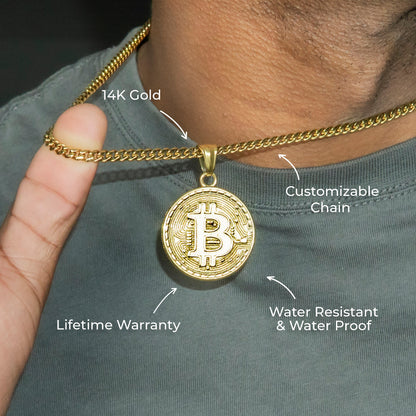 Mens Jewelry - 14K Gold Bitcoin Necklace | Appx. 17 Grams