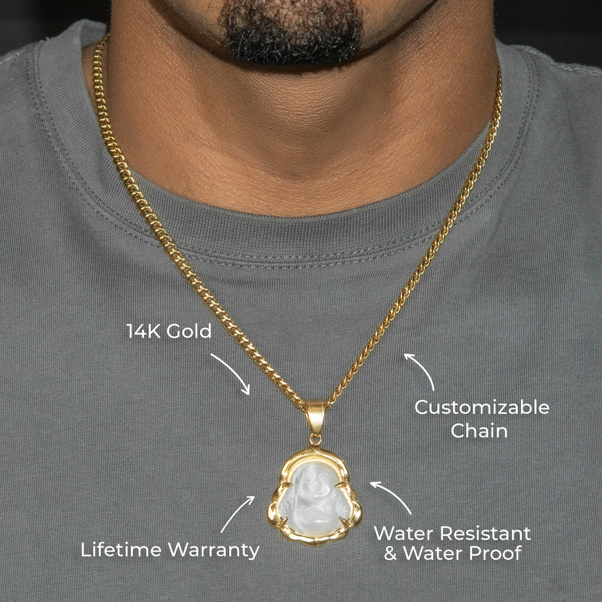 Mens Jewelry - 14K Gold Buddha Necklace | Appx. 13 Grams