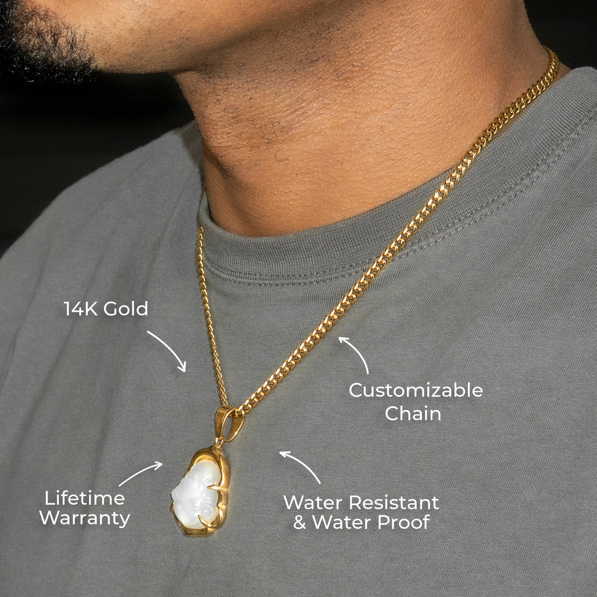 Mens Jewelry - 14K Gold Buddha Necklace | Appx. 13 Grams