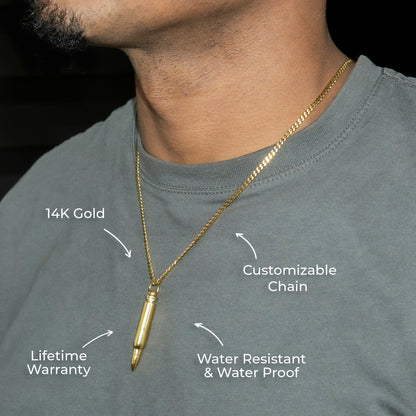 Mens Jewelry - 14K Gold Bullet Necklace | Appx. 7.6 Grams