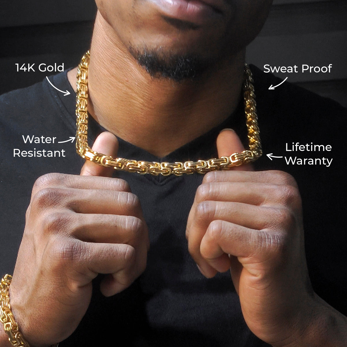 Mens Jewelry -  Mens 14K Gold Byzantine Chain
