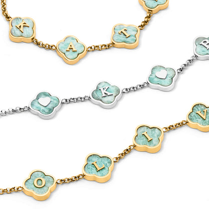 Amazonite Clover Custom Name Necklace (Gold)