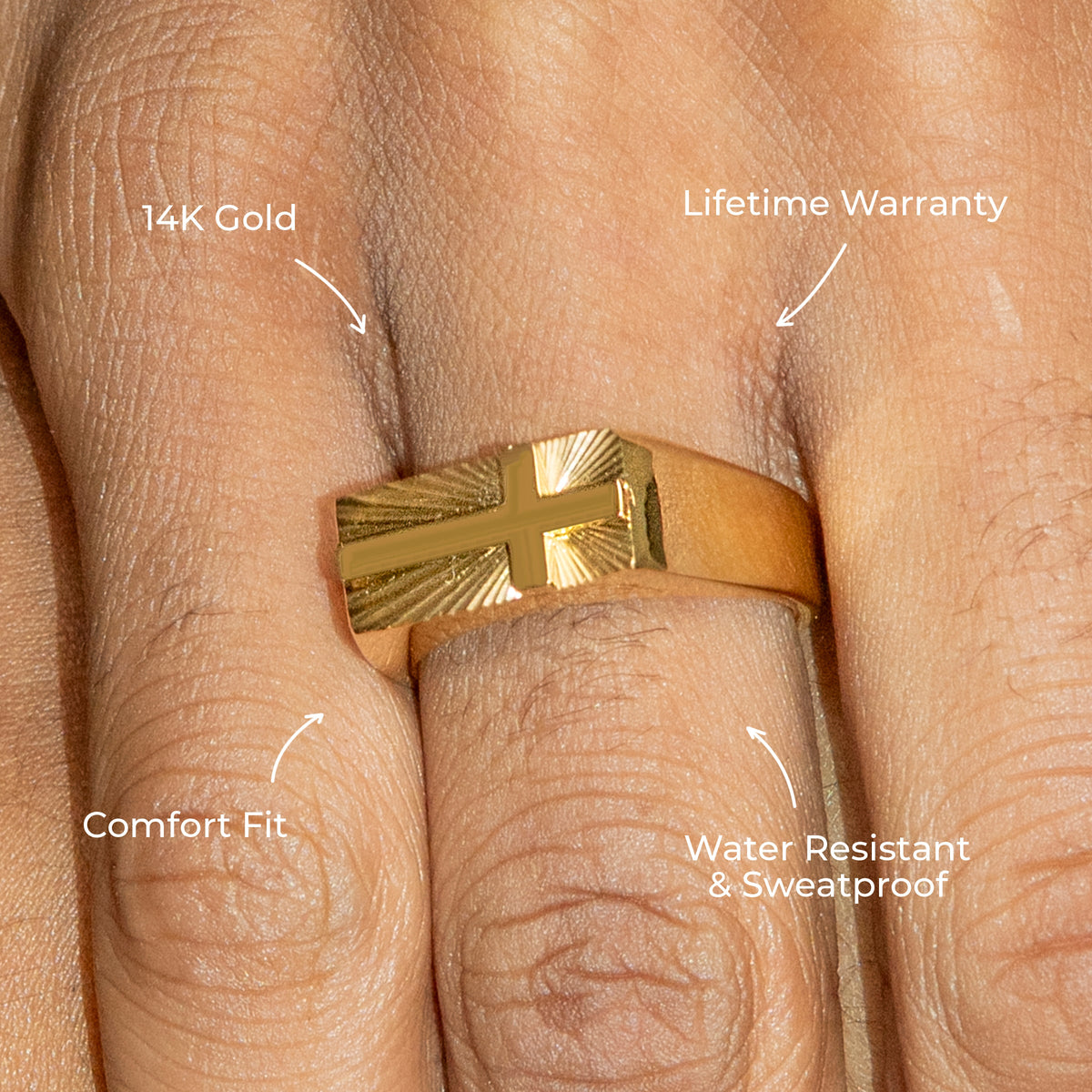 Mens Jewelry - Cross Gold Pinky Ring | 10 Grams