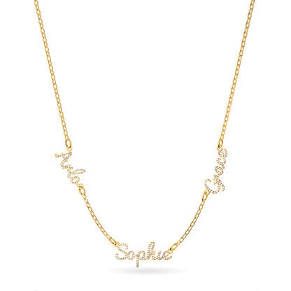 Multi Crystal Cursive Name Necklace (Gold)