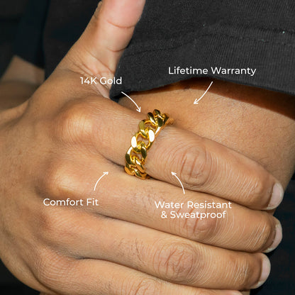 Mens Jewelry - Cuban Gold Wedding Ring | 10 Grams