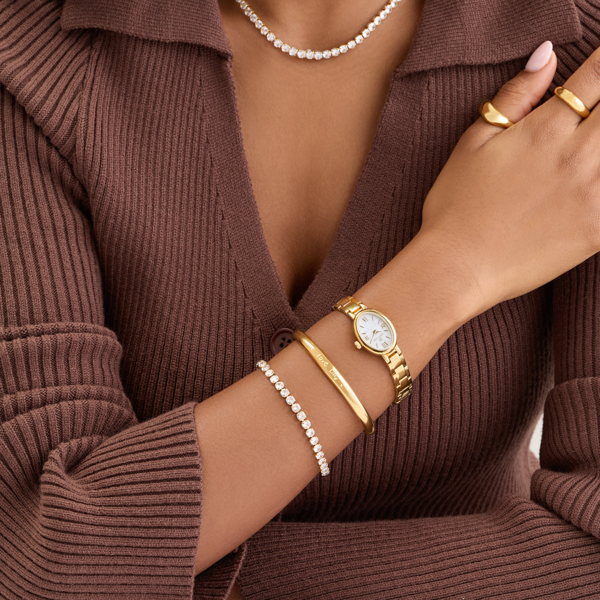 Custom Handwritten Domed Bangle (Gold)