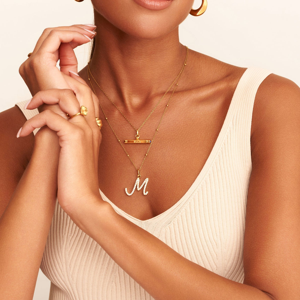 Custom Stamped T-Bar Necklace (Gold)