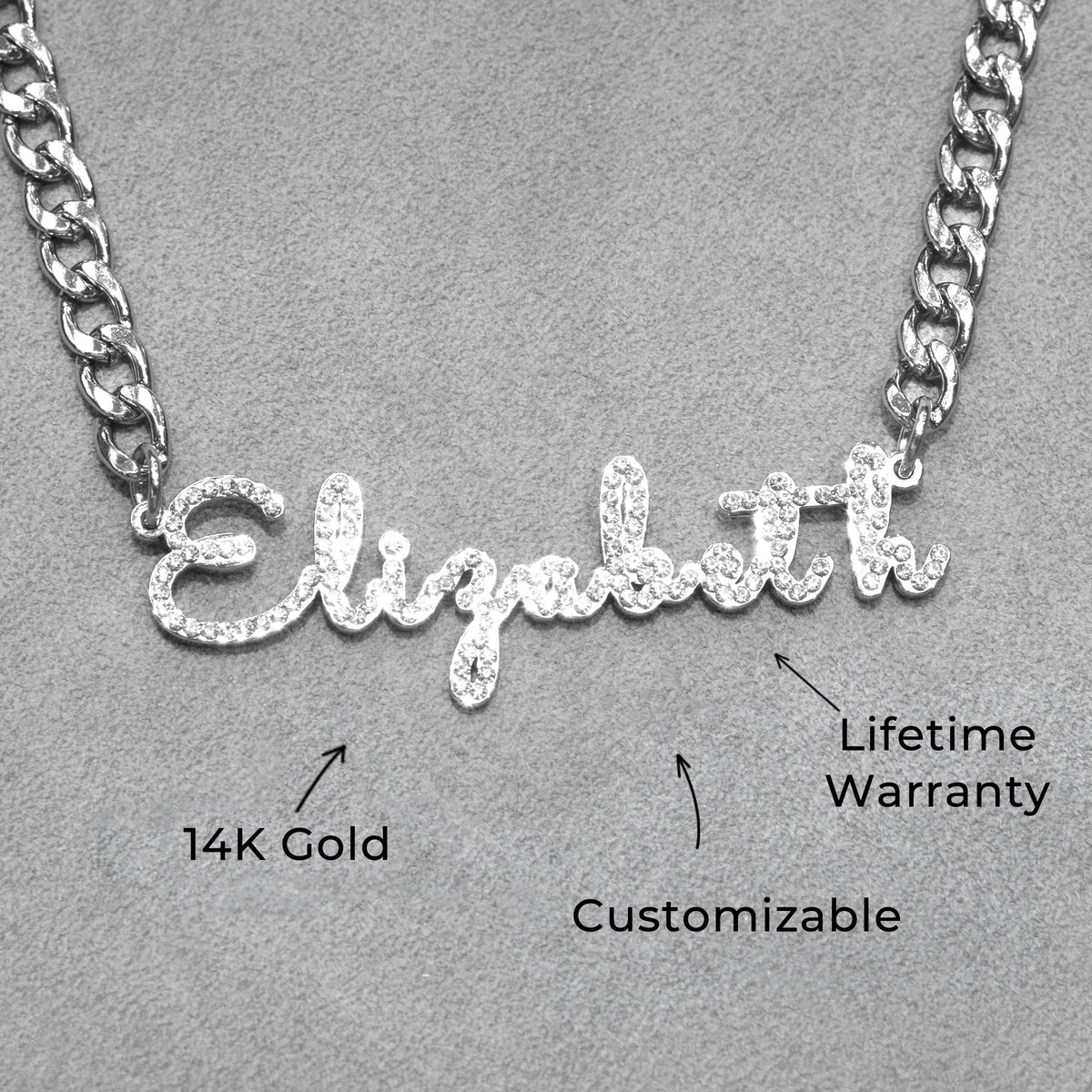 Women Jewelry - White Gold Iced Out VVS Name Necklace | Style # N18