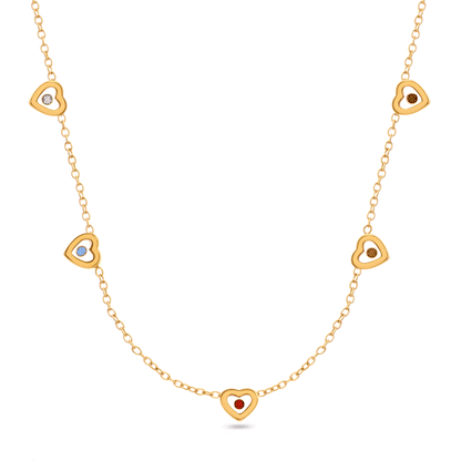 Floating Birthstone Multi Heart Necklace (Gold)