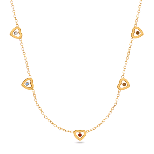 Floating Birthstone Multi Heart Necklace (Gold)
