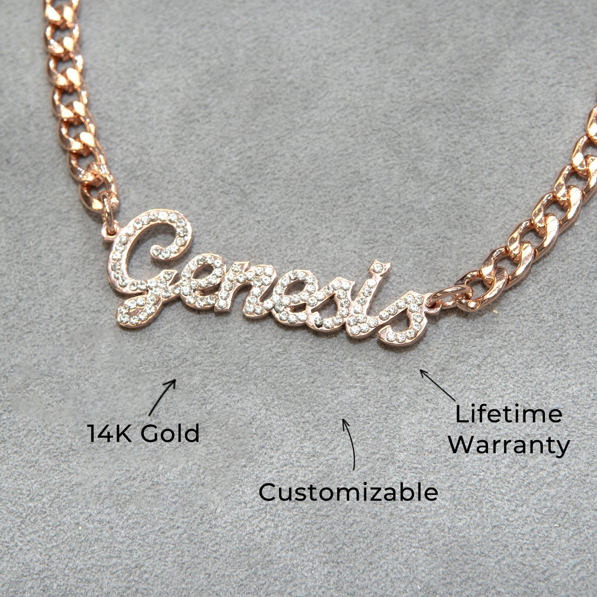 Women Jewelry - Rose Gold Iced Out VVS Name Necklace | Style # N24