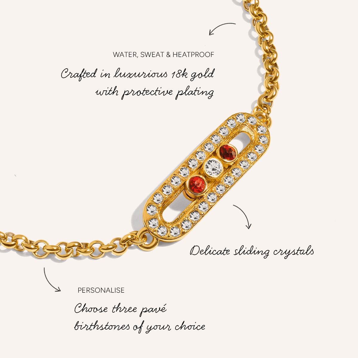 Birthstone Kinetic Pavé Bracelet (Gold)