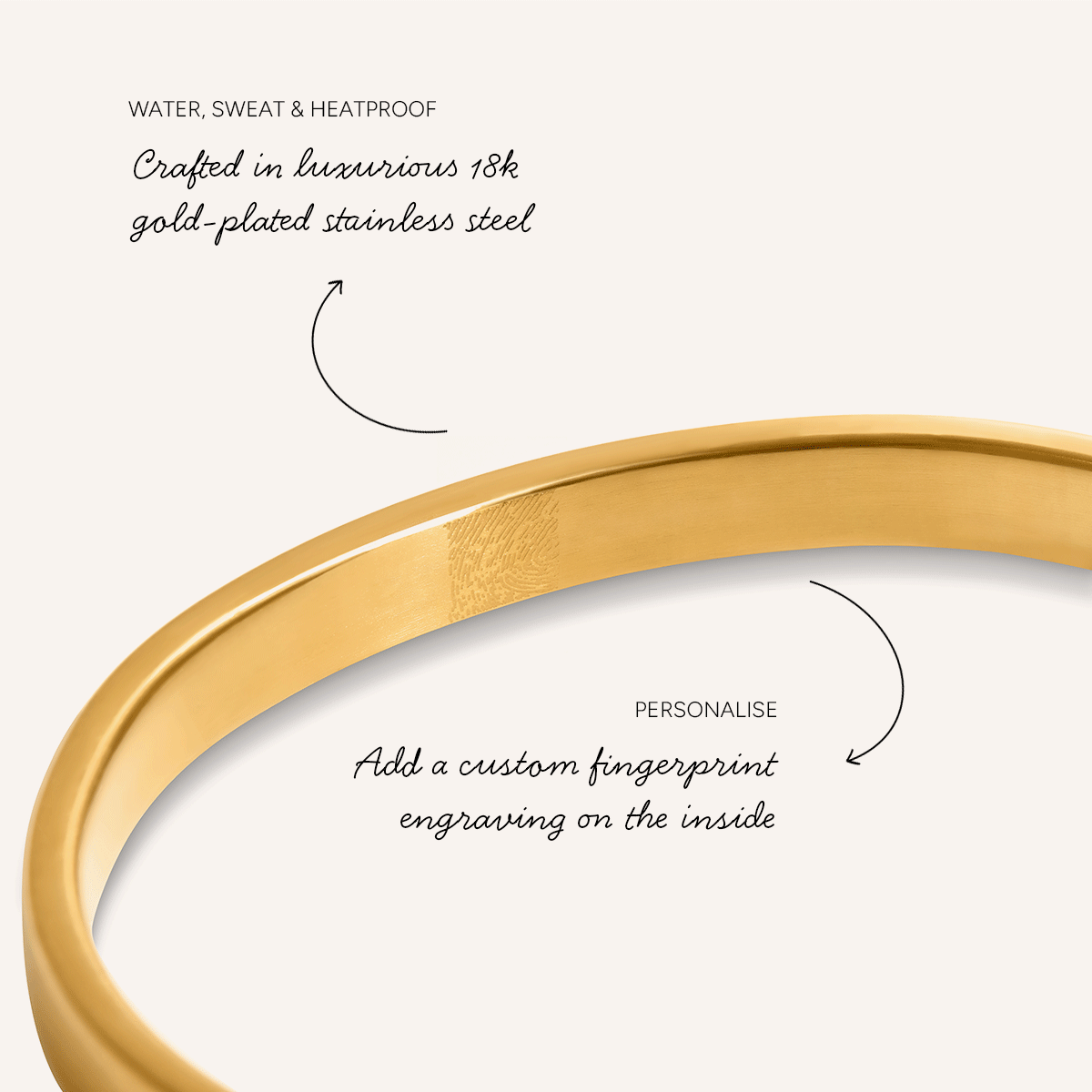Custom Fingerprint Memento Cuff Bangle (Gold)